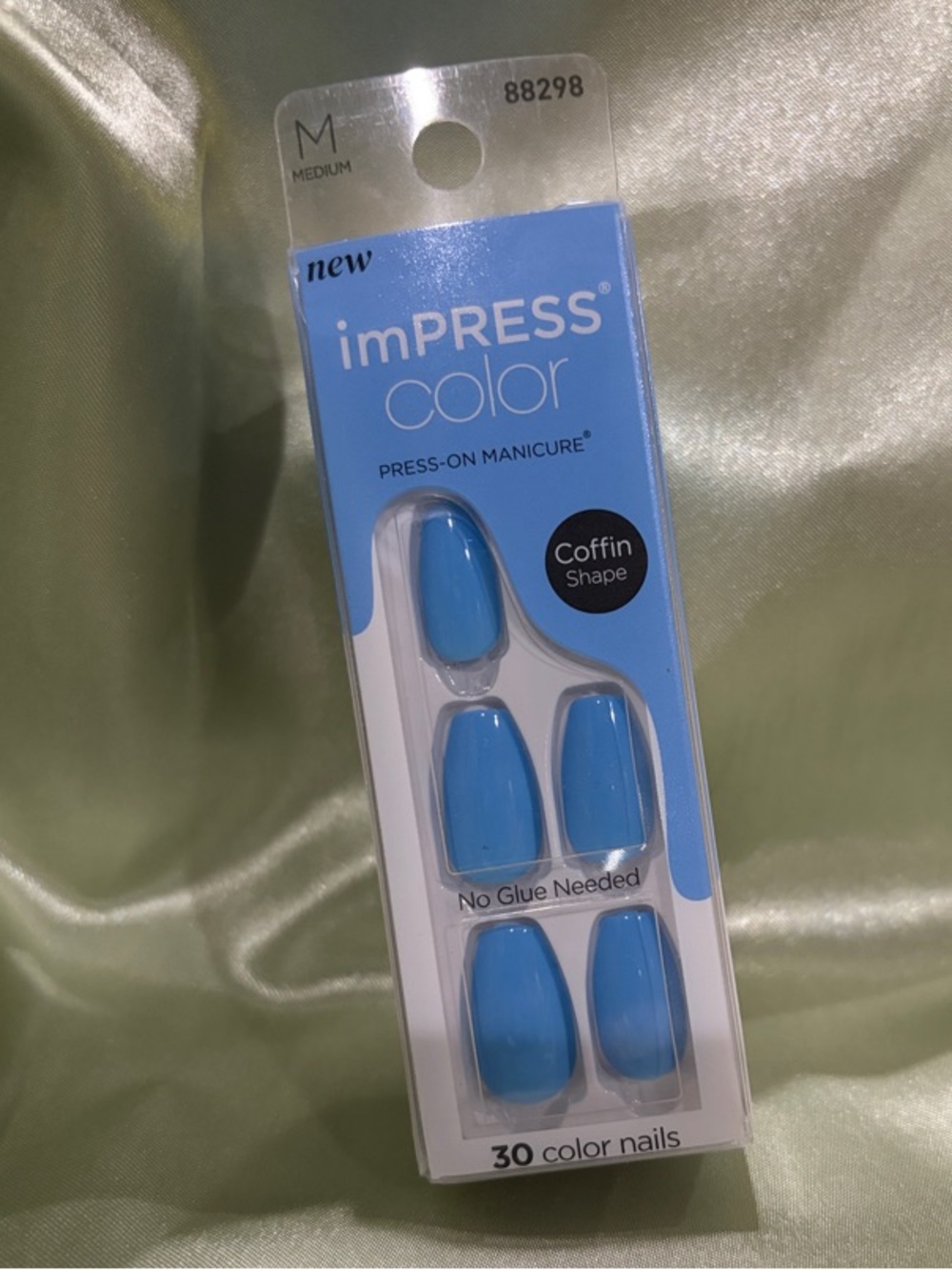 imPRESS Color Press-On Manicure - Serene Blue Coffin Shape (30 Nails)-Medium